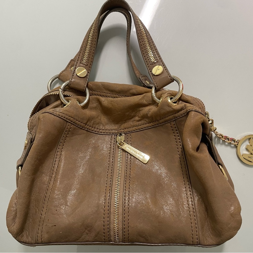 Michael Kors Tan Leather Jacket with Gold Hardware